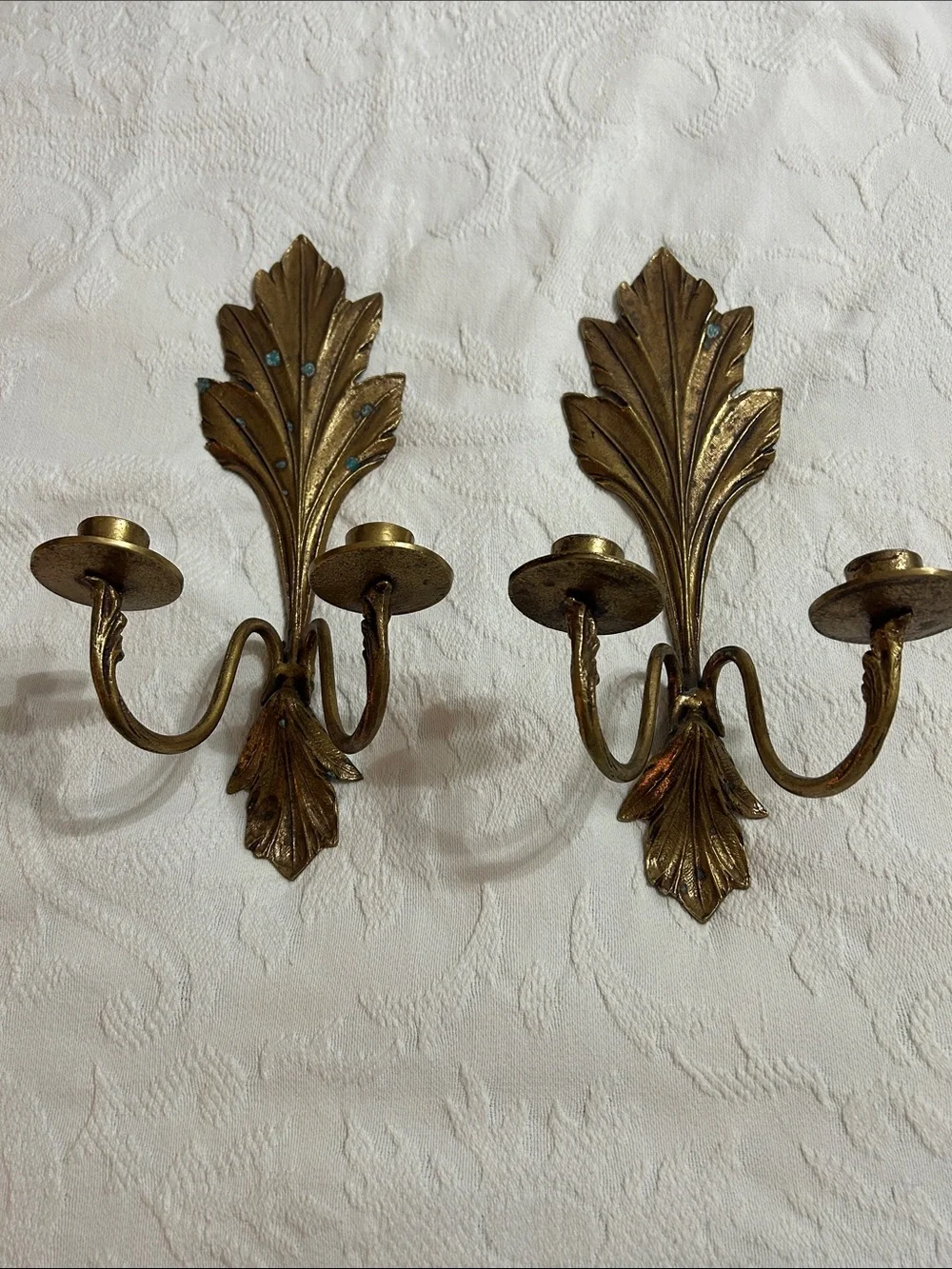Antique-Style Gold Leaf Wall Sconces - Pair